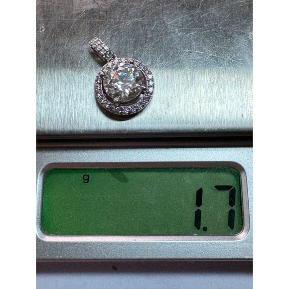 Estate Sterling Silver 925 Halo CZ Round Pendant Charm, No Chain, 1.7g, Stamped - Picture 8 of 8